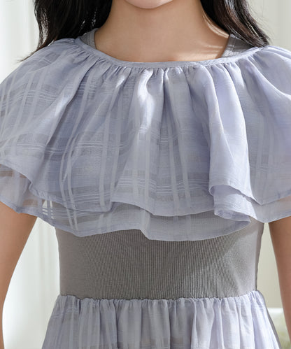 2WAY ケープ付き シアー チェック ノースリーブ ワンピース