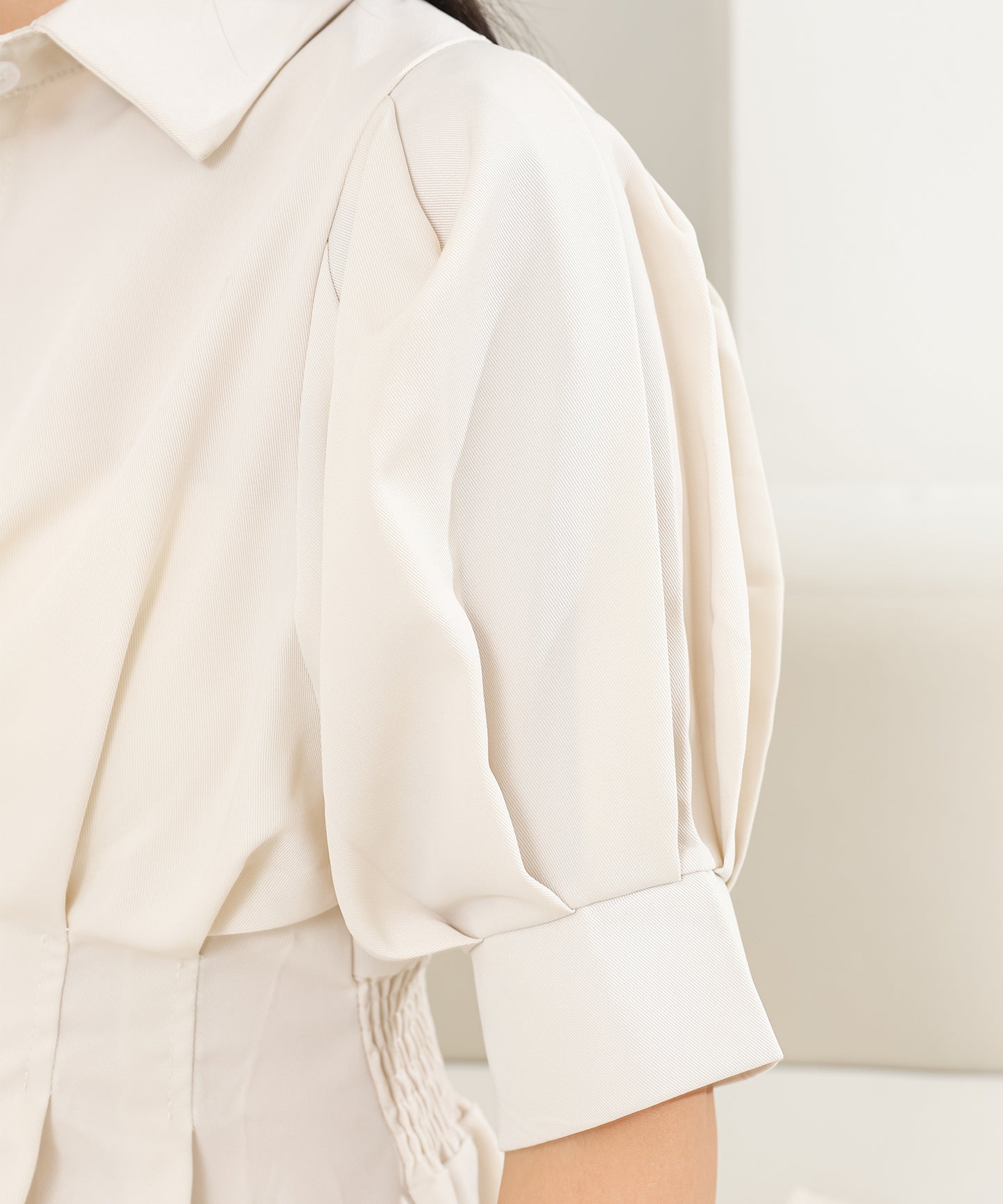 バックレースアップ パフスリーブ ロング シャツ ワンピース