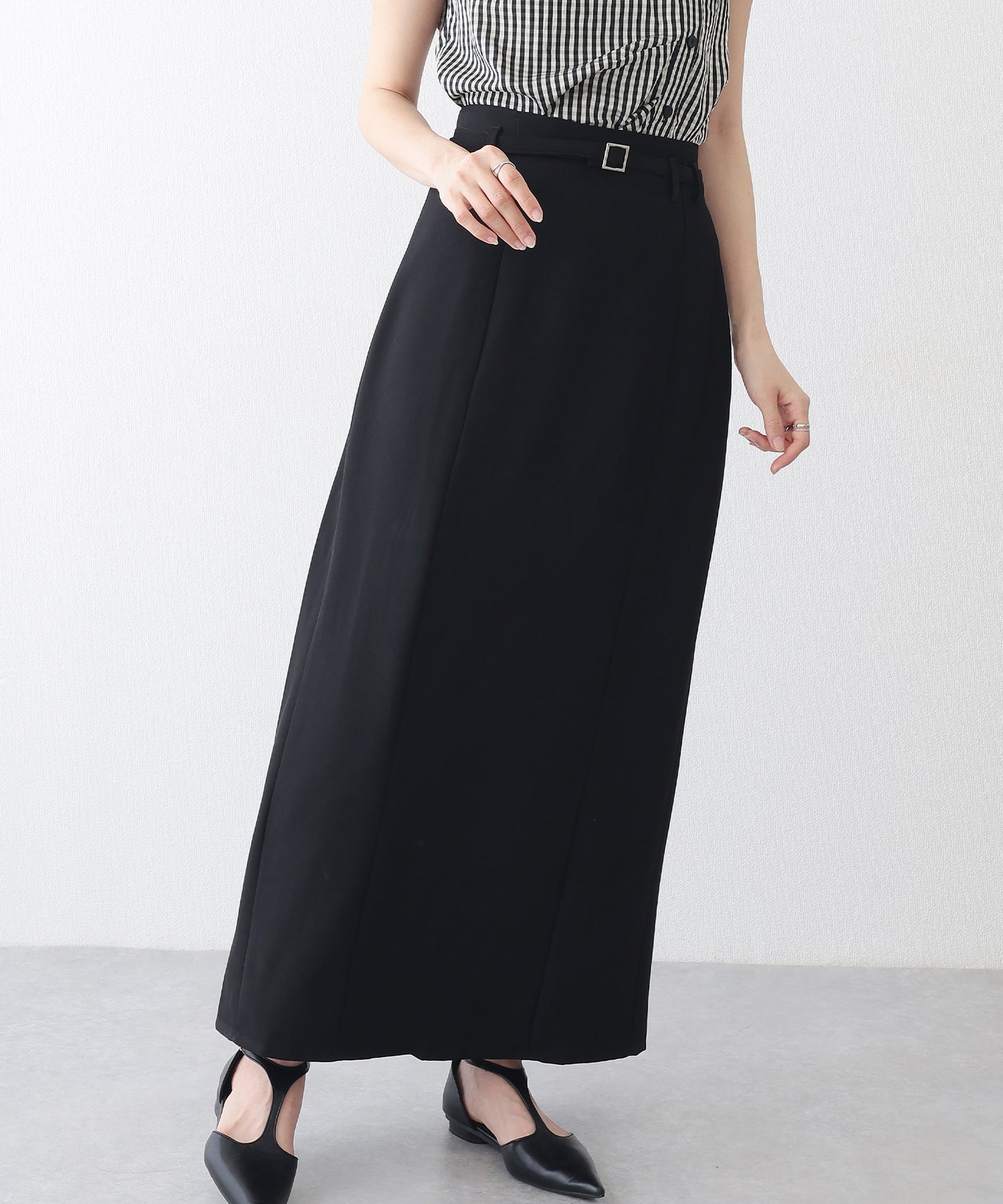 ベルト付き バックスリット ナロー ロング スカート