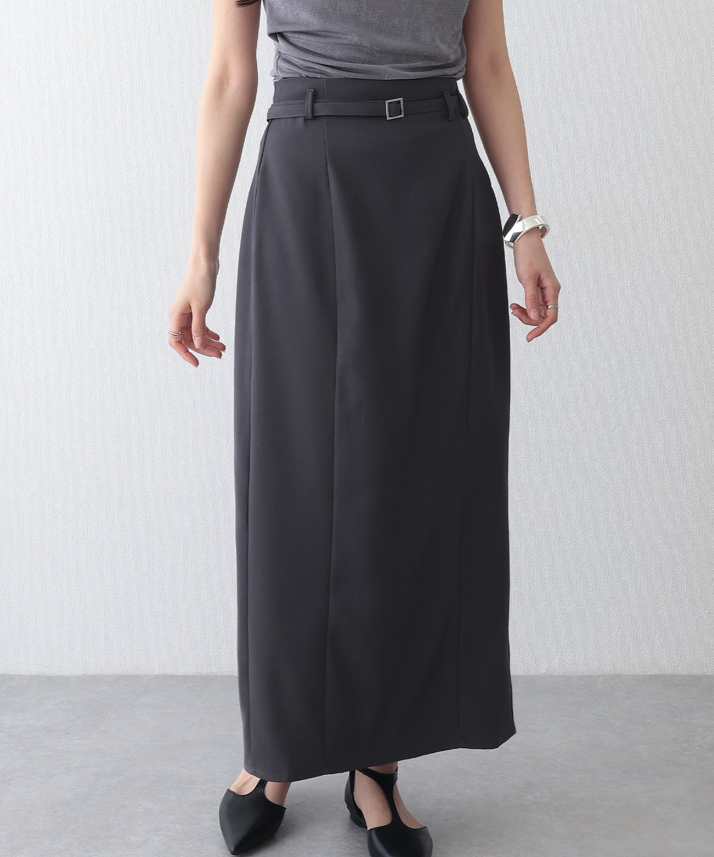 ベルト付き バックスリット ナロー ロング スカート