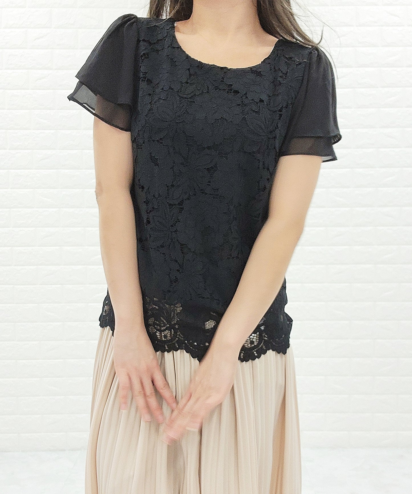 フロントレース シフォンスリーブ プルオーバー