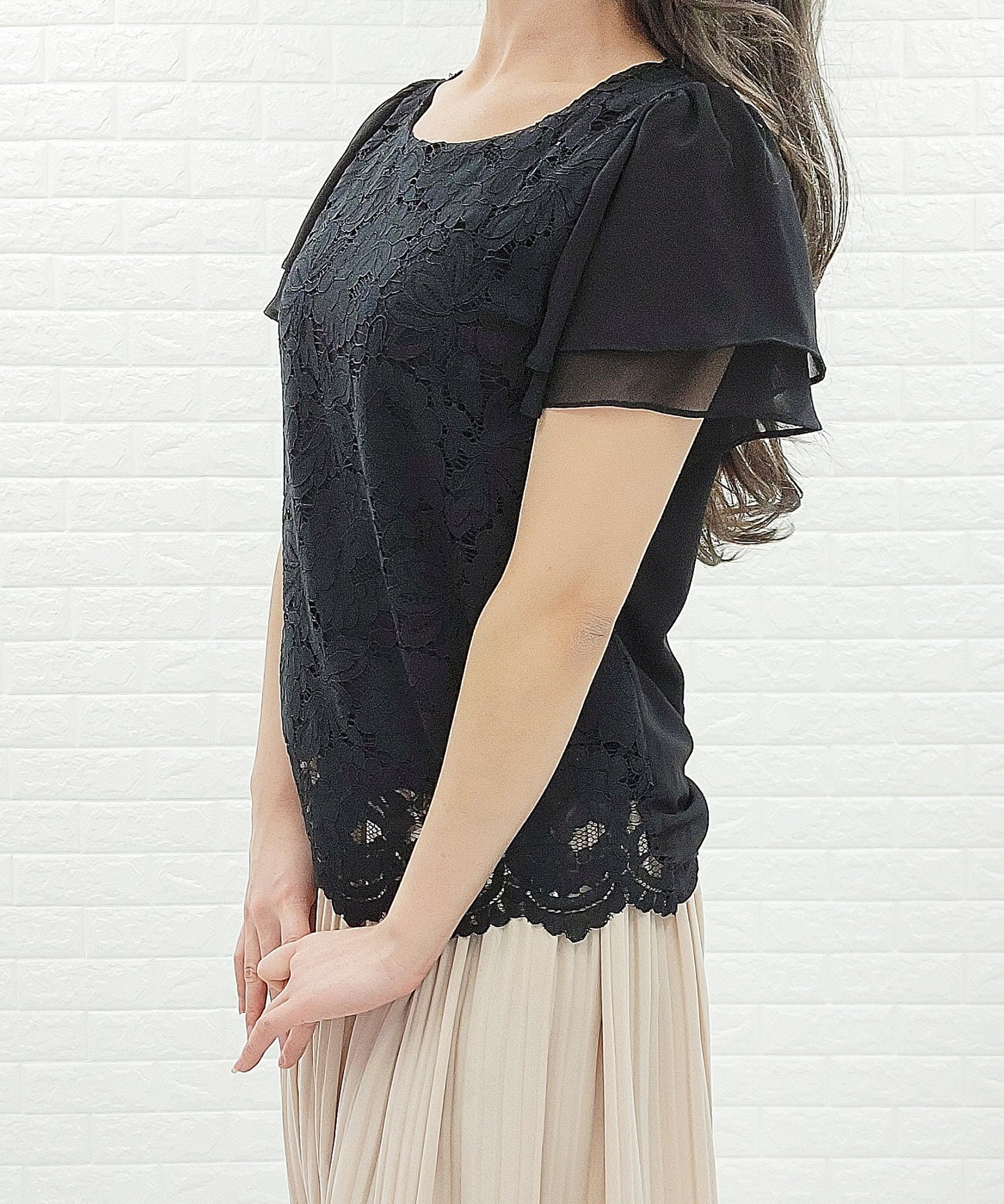 フロントレース シフォンスリーブ プルオーバー