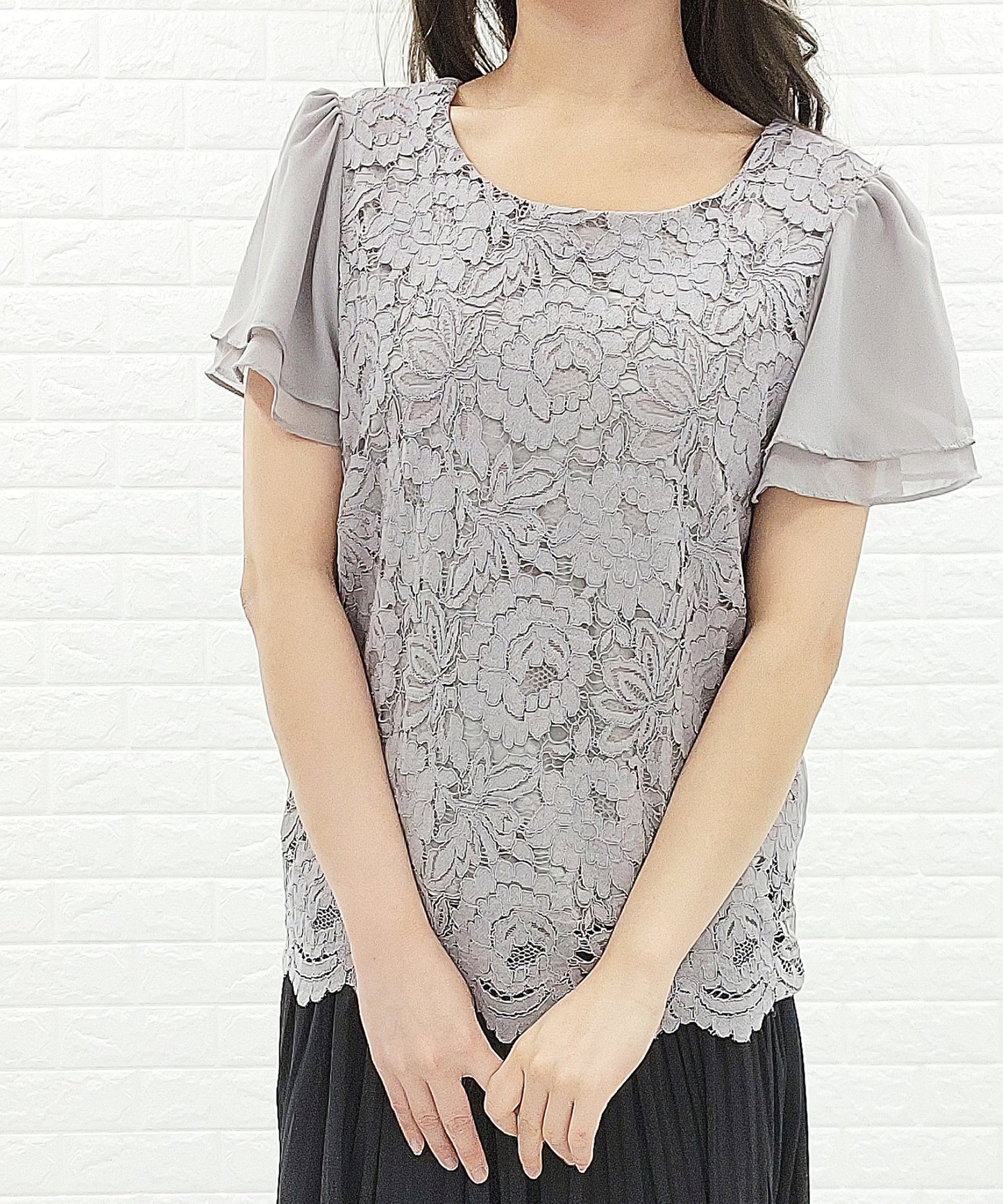 フロントレース シフォンスリーブ プルオーバー