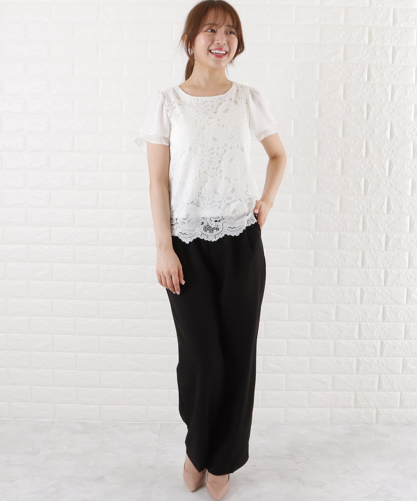フロントレース シフォンスリーブ プルオーバー