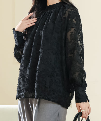 花柄 シャギー ボリューム袖 ギャザー シアー ブラウス
