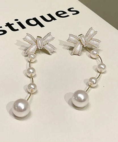 パール リボン ロング チェーン ピアス