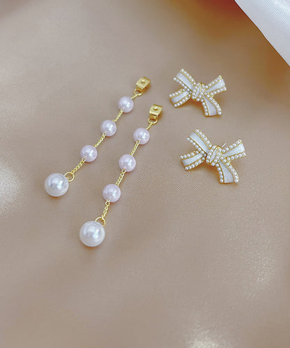 パール リボン ロング チェーン ピアス