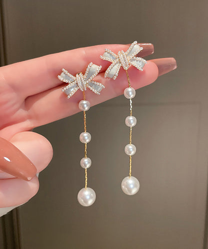 パール リボン ロング チェーン ピアス