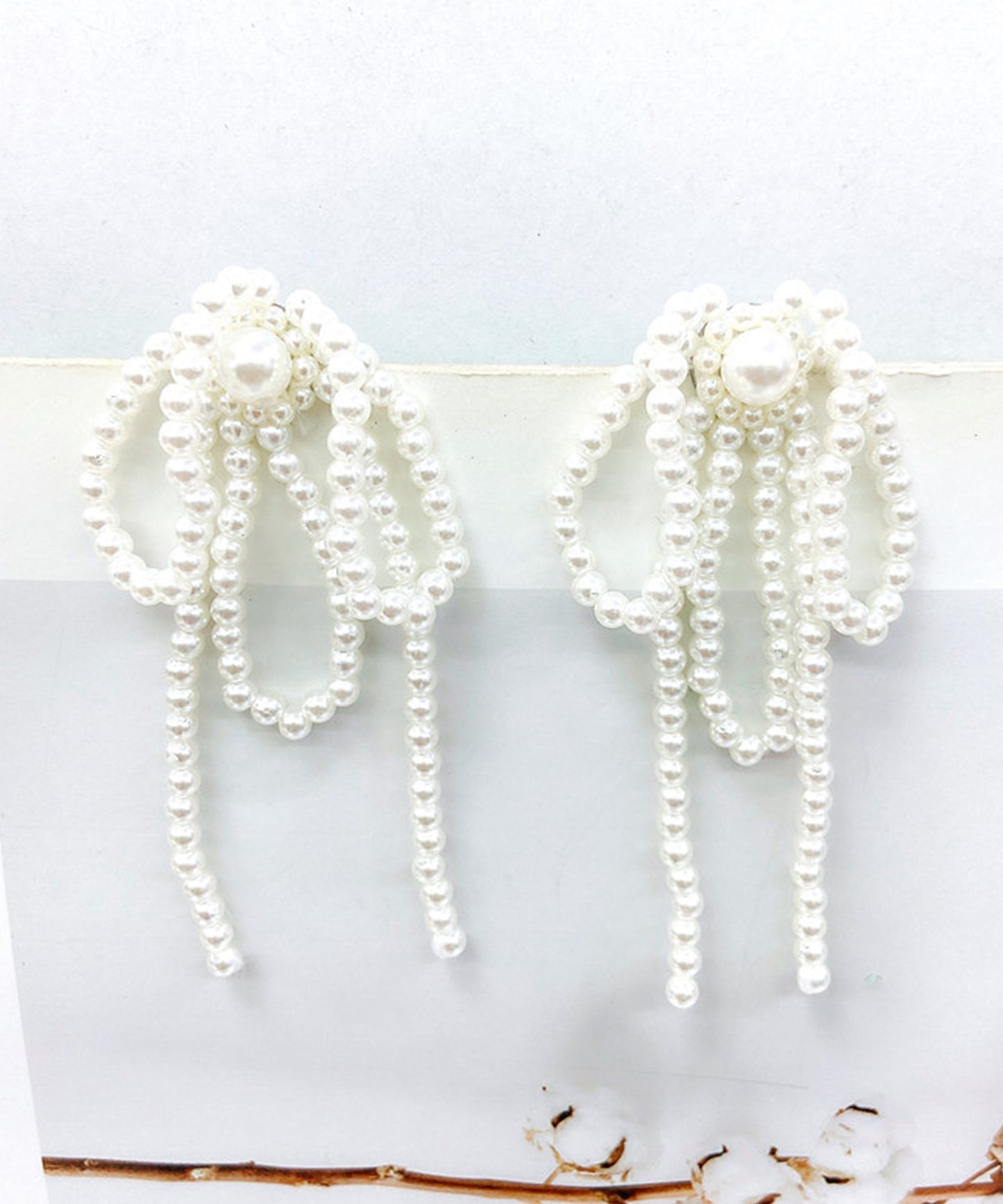 メニー パール ビッグ リボン ピアス