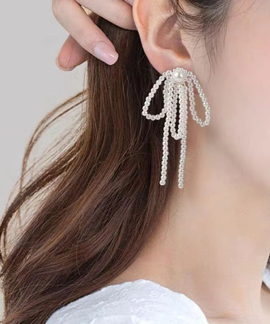メニー パール ビッグ リボン ピアス