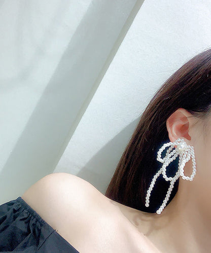 メニー パール ビッグ リボン ピアス