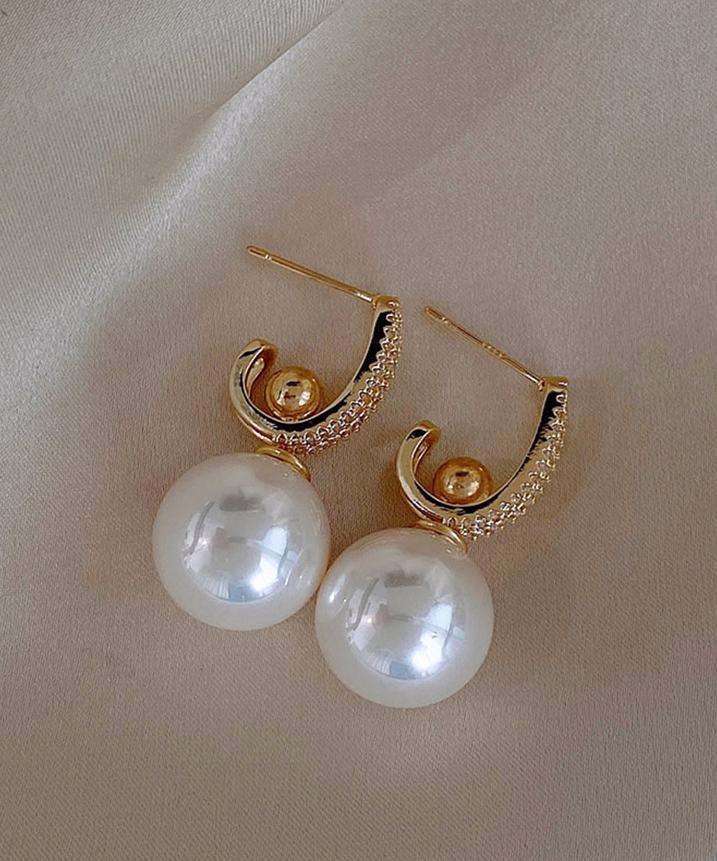 3WAY パール ビジュー フープ ピアス