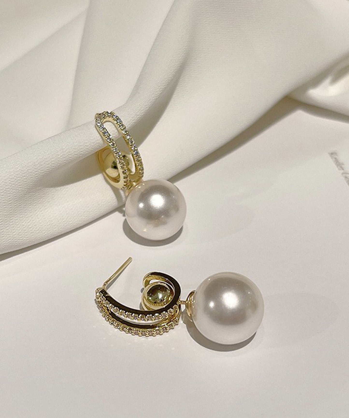 3WAY パール ビジュー フープ ピアス
