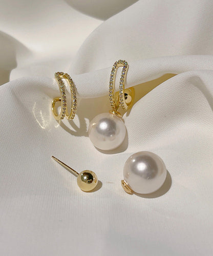 3WAY パール ビジュー フープ ピアス