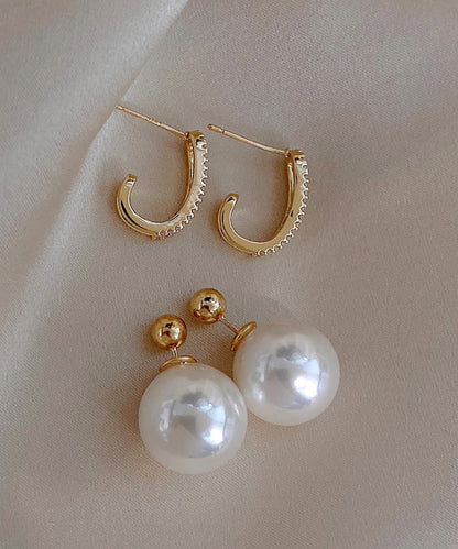 3WAY パール ビジュー フープ ピアス