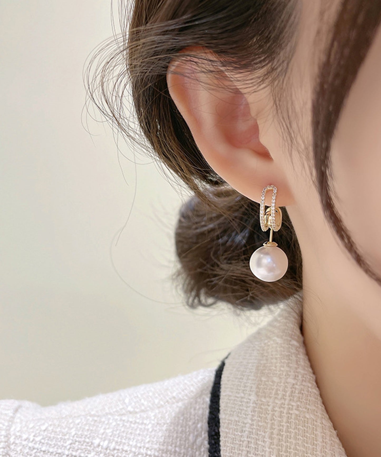 3WAY パール ビジュー フープ ピアス