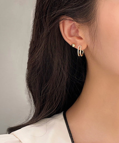 3WAY パール ビジュー フープ ピアス