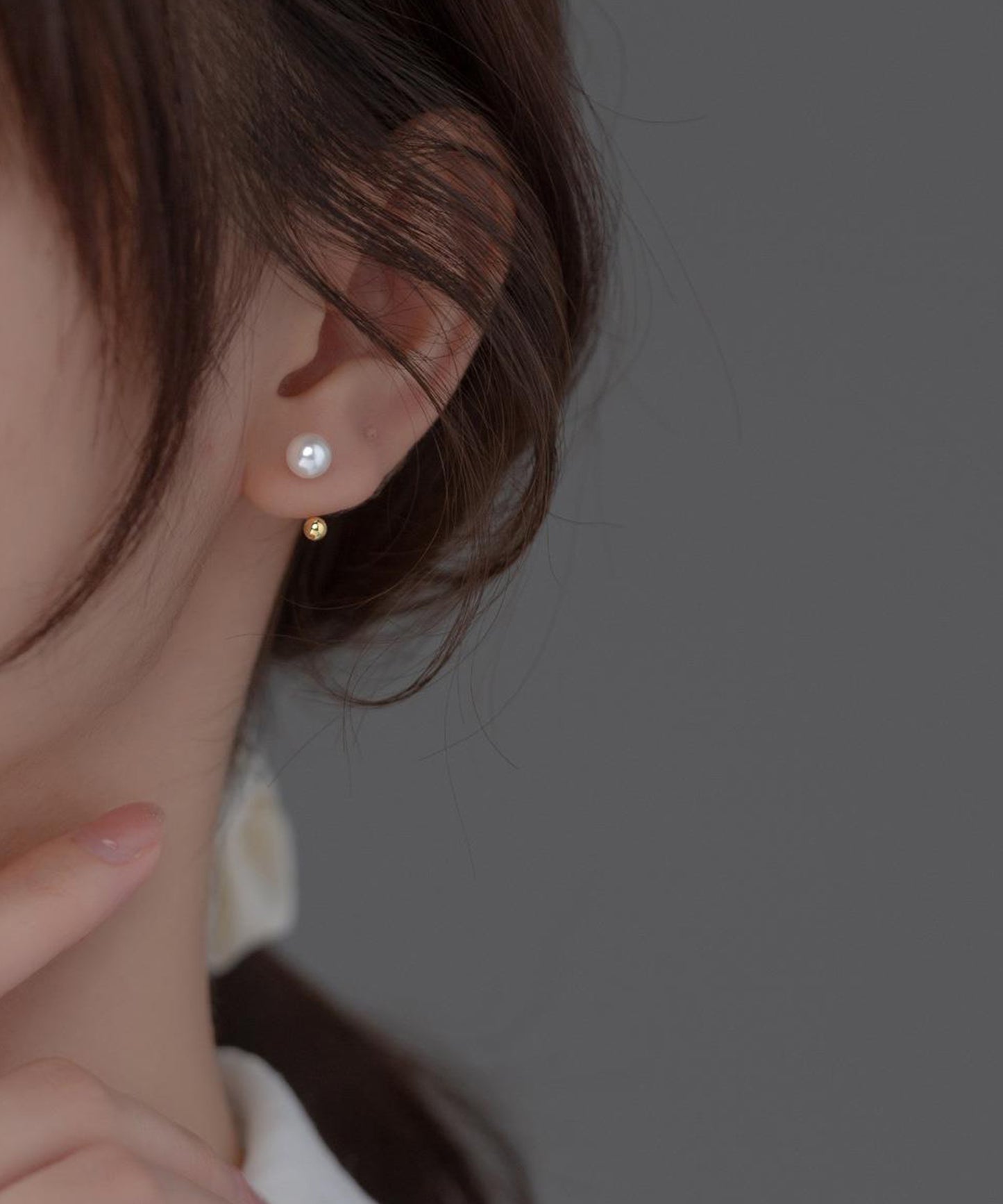 パール × メタリック ボール デザイン ピアス