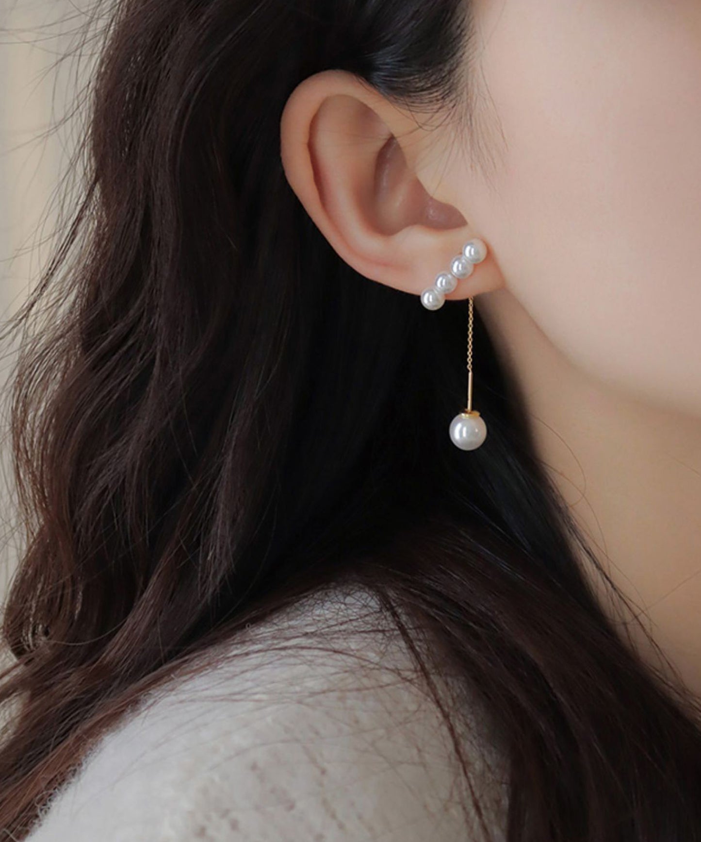 パール ライン ロング チェーン ピアス