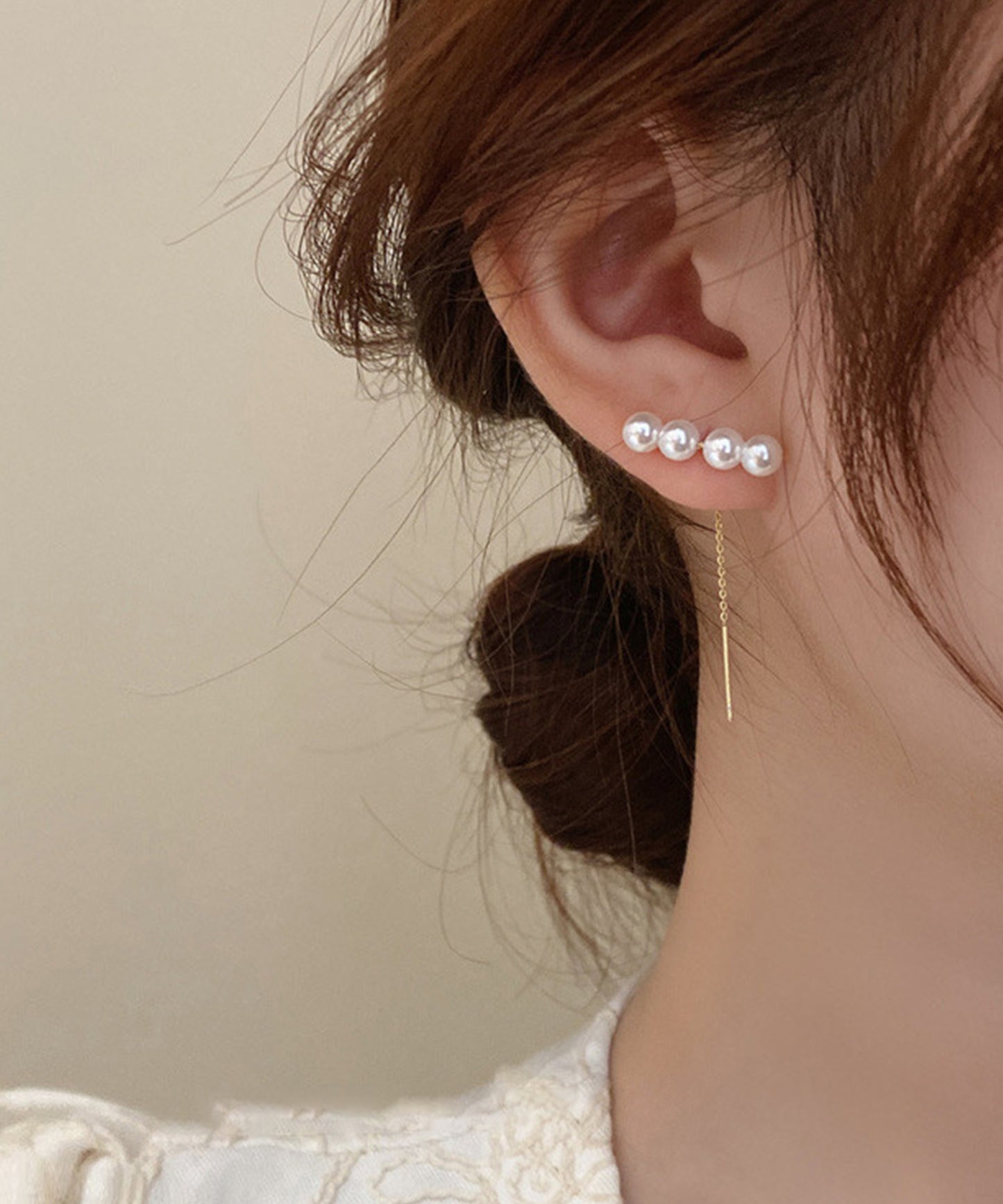 パール ライン ロング チェーン ピアス