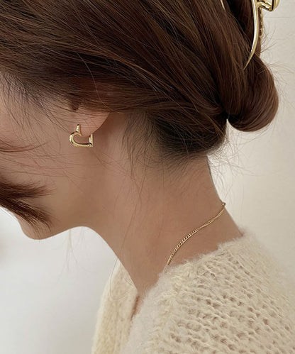 メタリック ミニマル ハート フープ ピアス