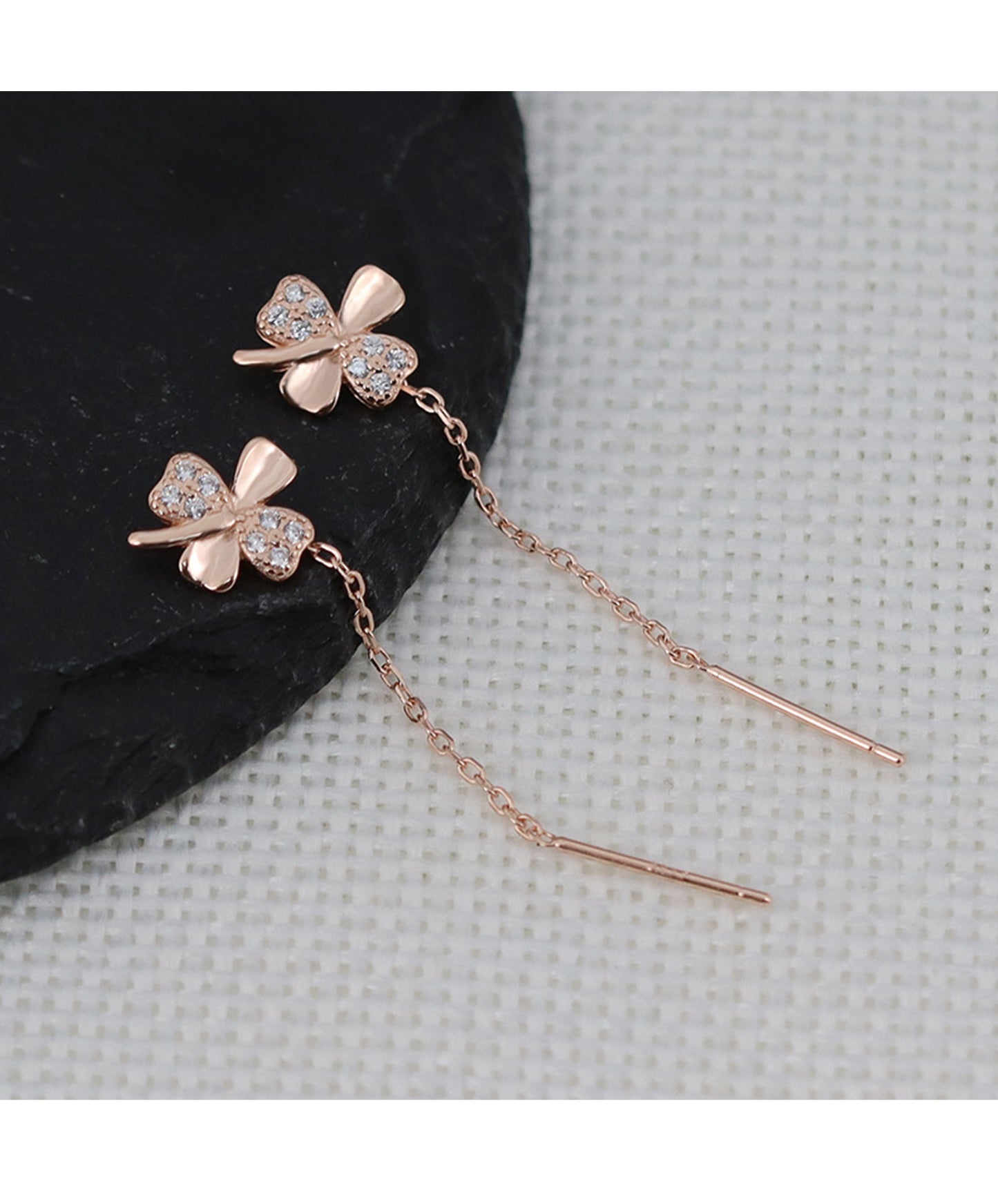 ビジュー クローバー ロング チェーン ピアス