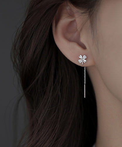 ビジュー クローバー ロング チェーン ピアス