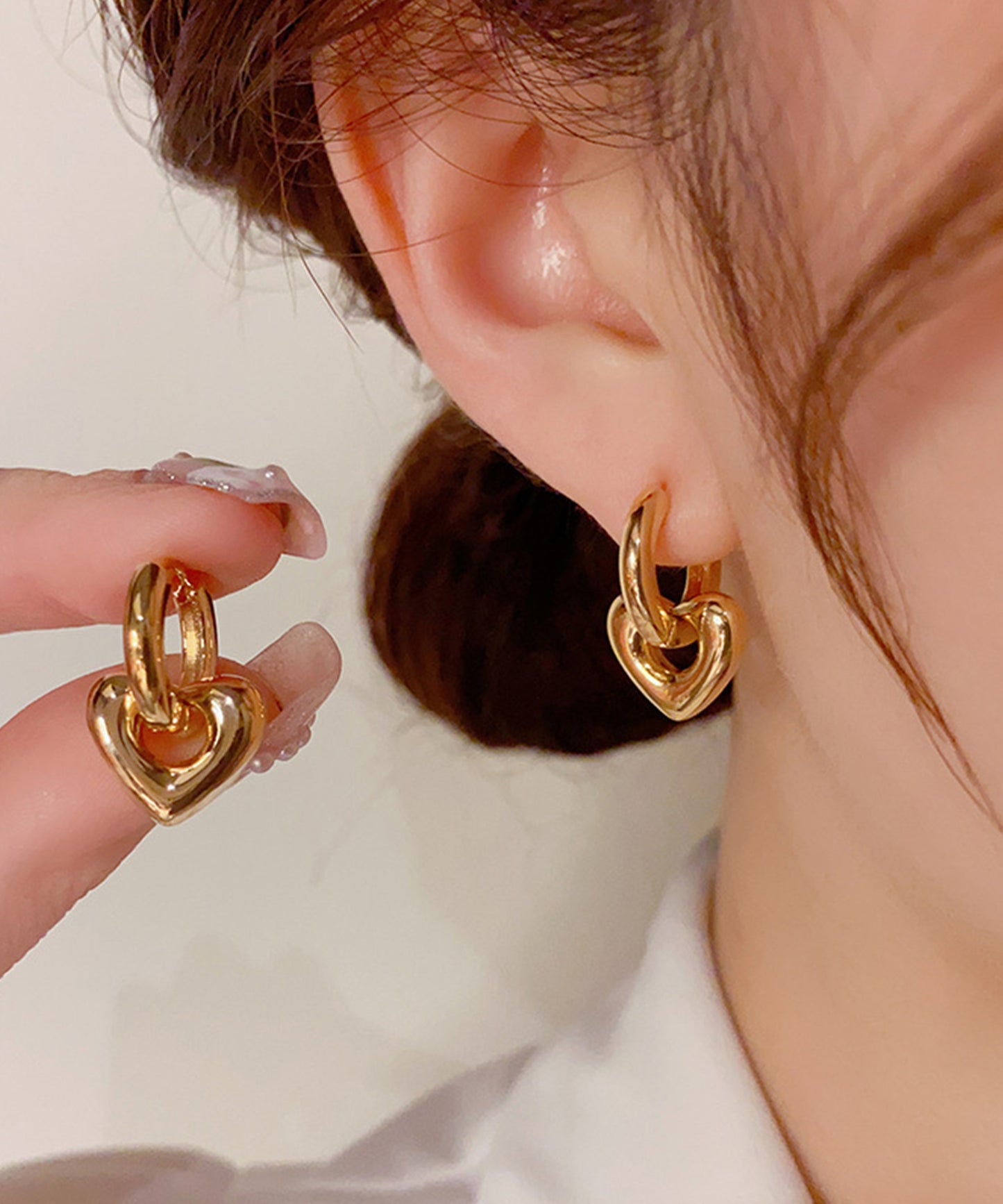 ダブル リング ニュアンス ハート ピアス