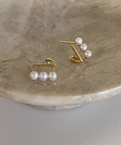 パール ライン メタリック バー デザイン ピアス