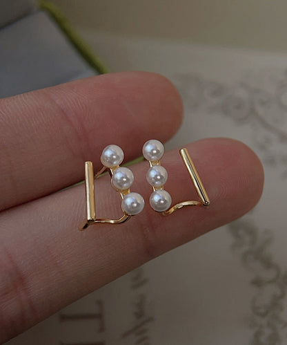 パール ライン メタリック バー デザイン ピアス