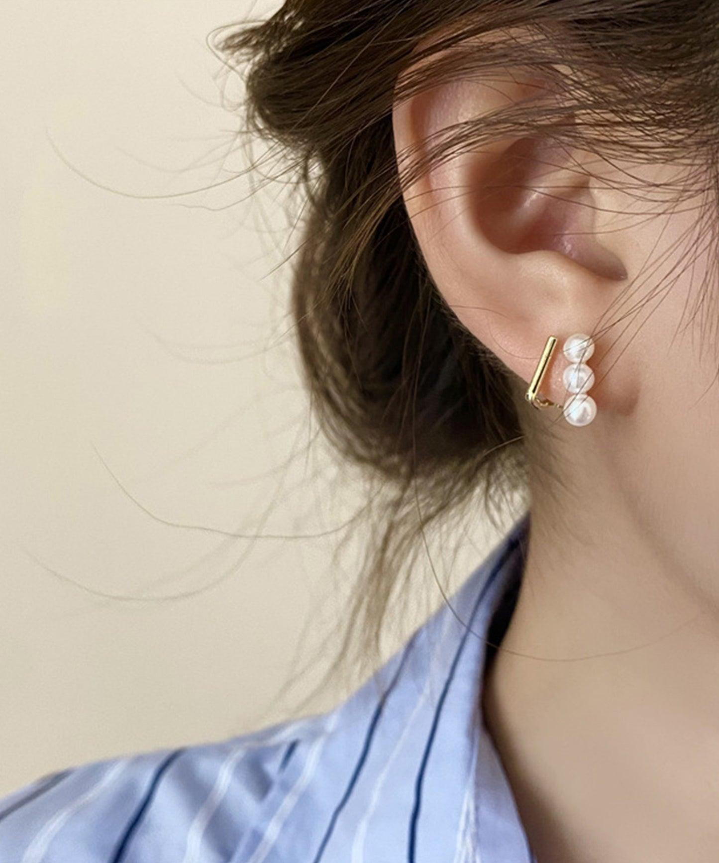パール ライン メタリック バー デザイン ピアス