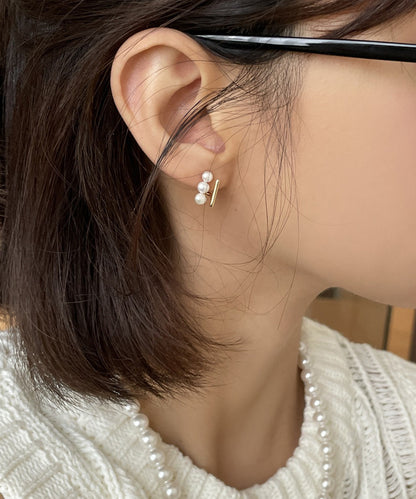 パール ライン メタリック バー デザイン ピアス
