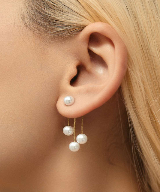 パール / ビジュー チェーン スイング フリンジ ピアス