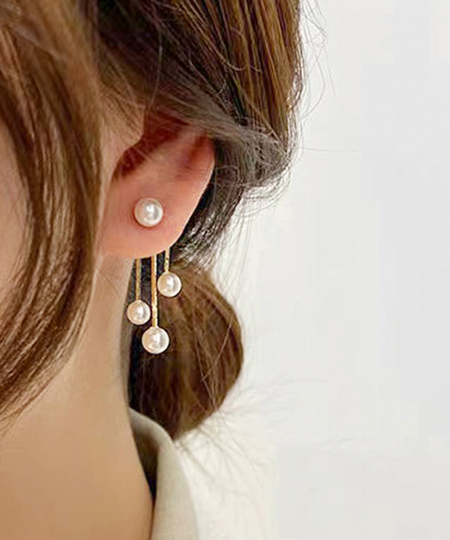 パール / ビジュー チェーン スイング フリンジ ピアス