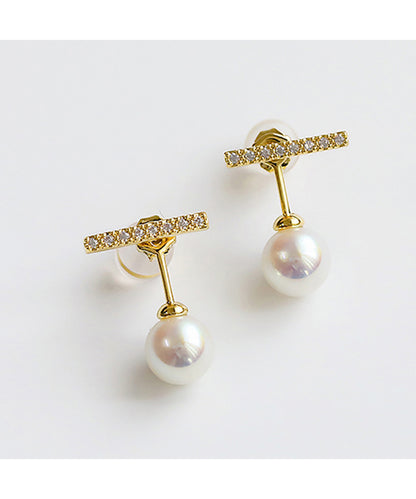 ビジュー ライン パール デザイン ピアス