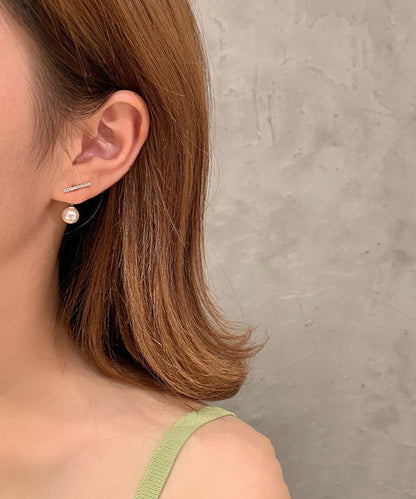 ビジュー ライン パール デザイン ピアス
