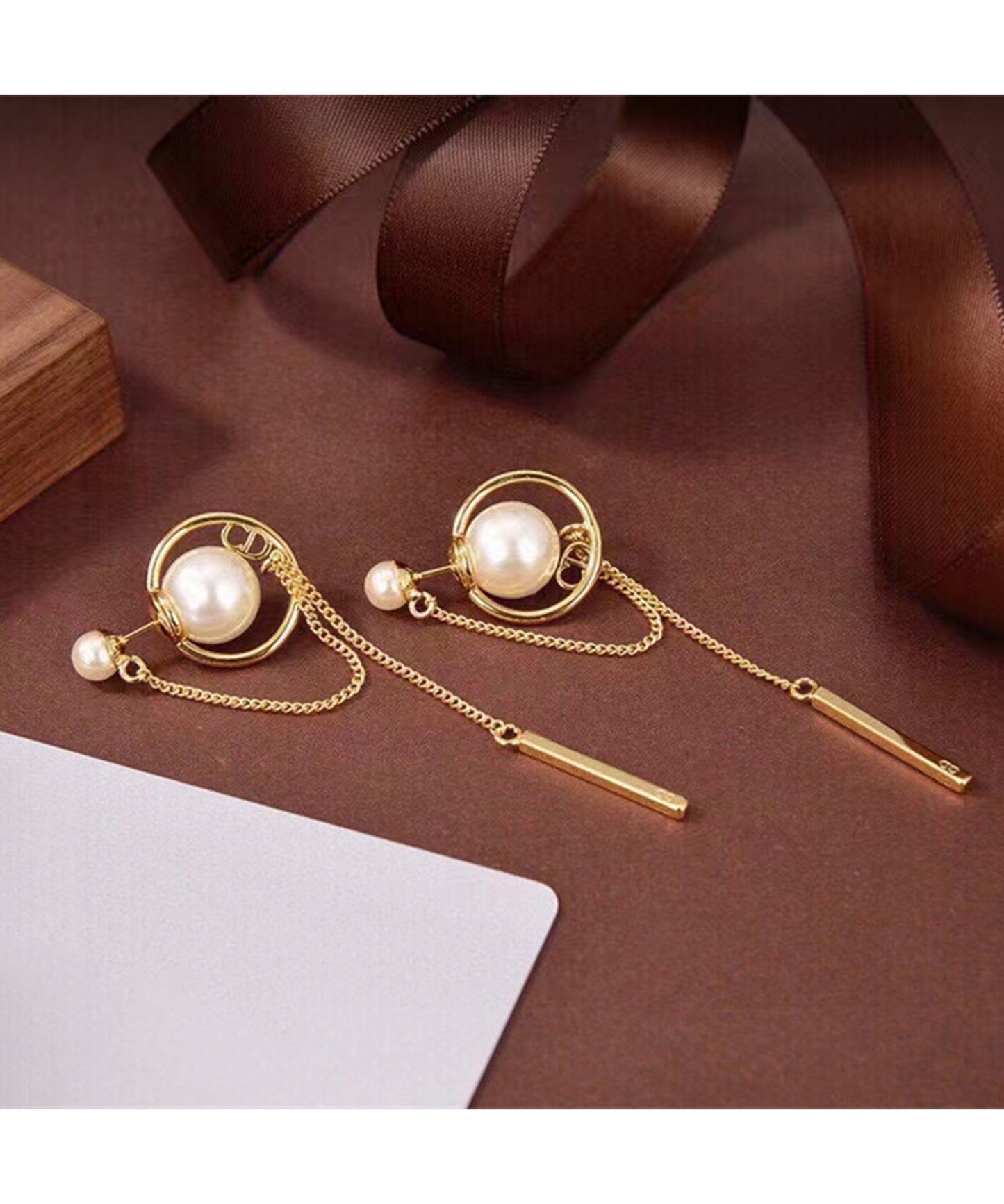 パール / ビジュー チェーン スウィング ロング ピアス