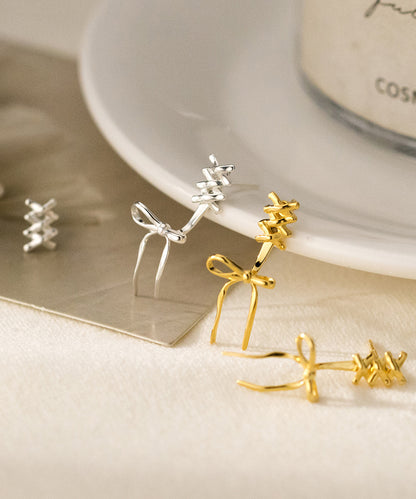 メタリック レースアップ リボン デザイン ピアス