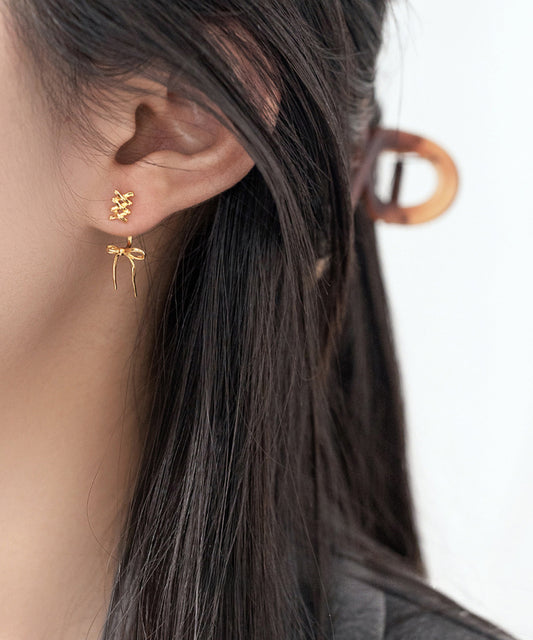 メタリック レースアップ リボン デザイン ピアス