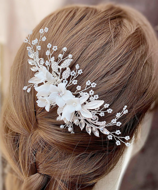 3D フラワー ボタニカル ウエディング ヘアコーム