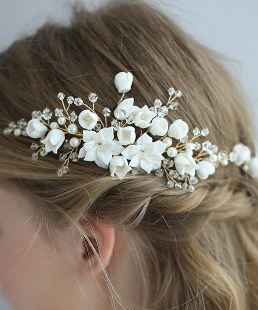 パール ビーズ ウエディング フラワー ヘアコーム