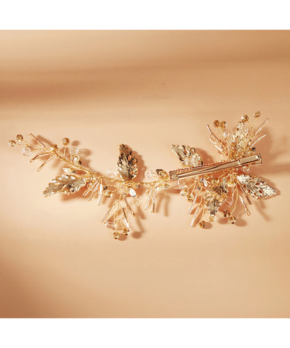 フラワー リーフ ガーランド ウエディング ヘアクリップ