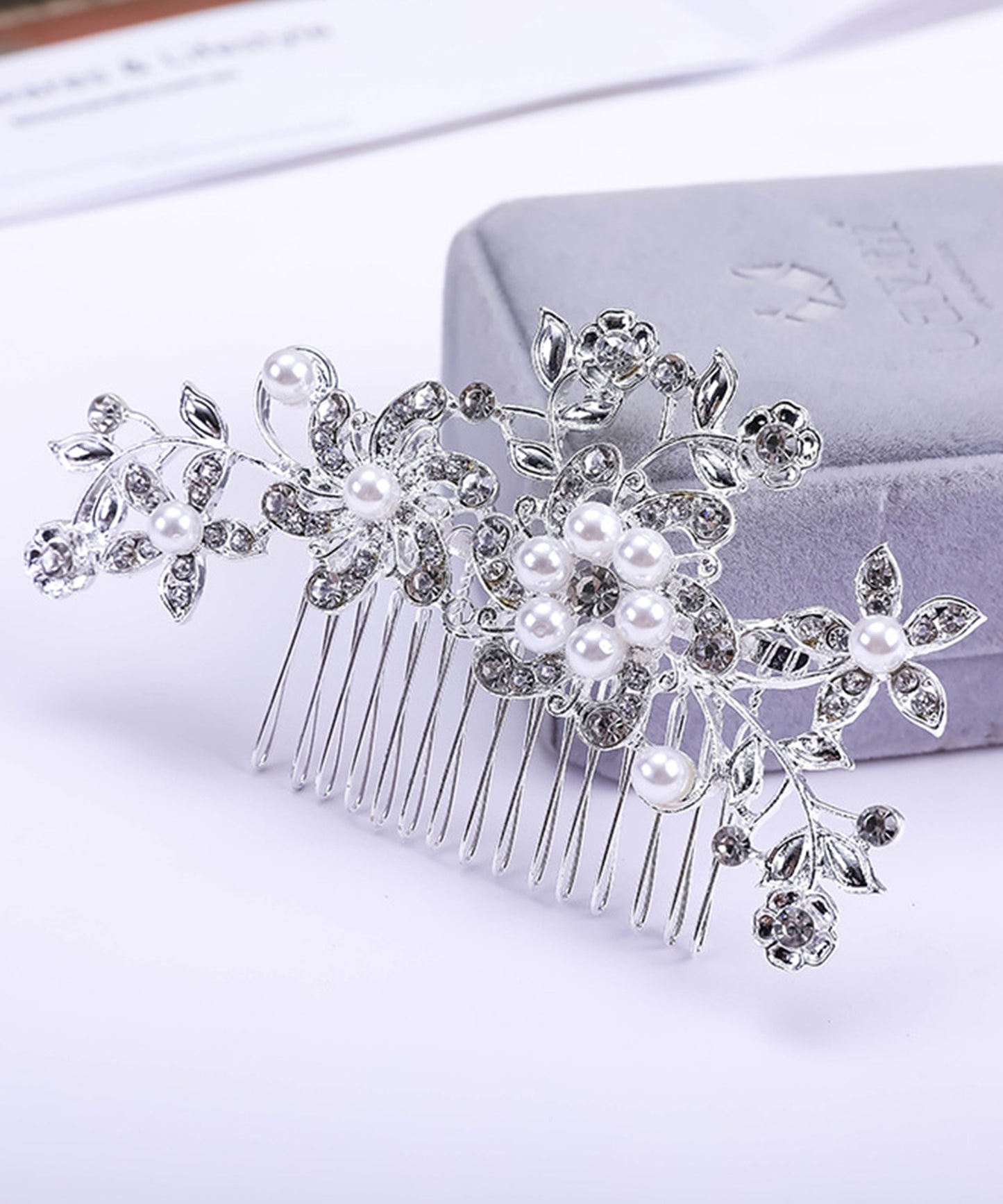パール付き ボタニカル フラワー アーチ ヘアコーム