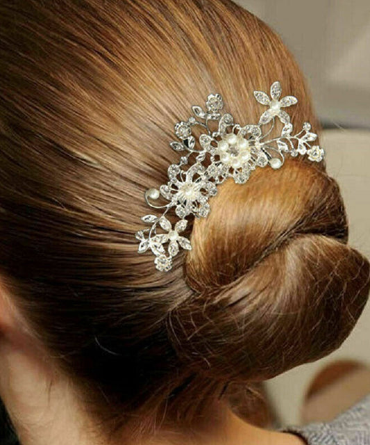 パール付き ボタニカル フラワー アーチ ヘアコーム