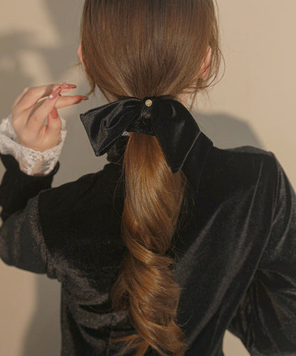 ベロア調 ビッグ リボン シュシュ ヘアゴム