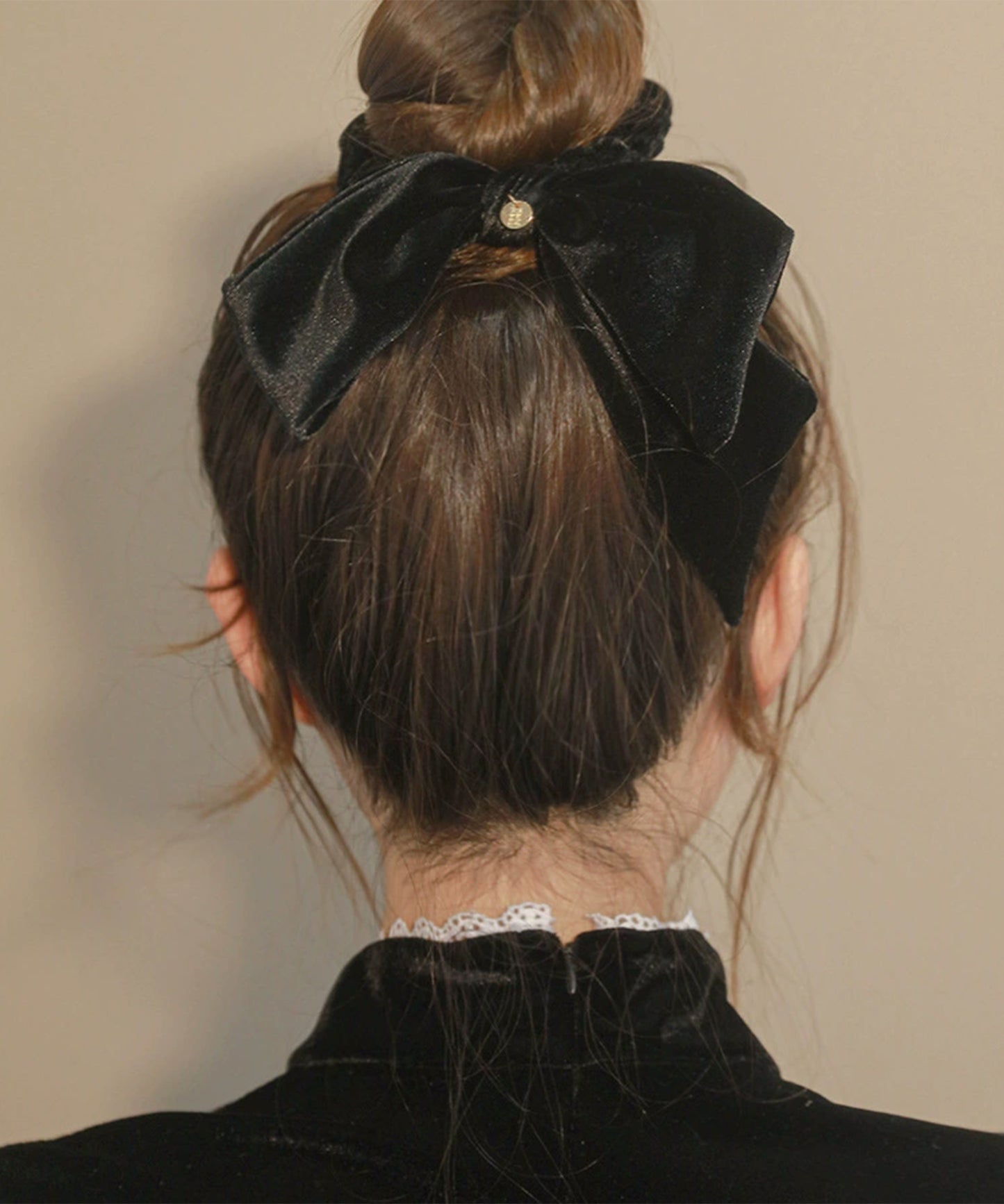 ベロア調 ビッグ リボン シュシュ ヘアゴム