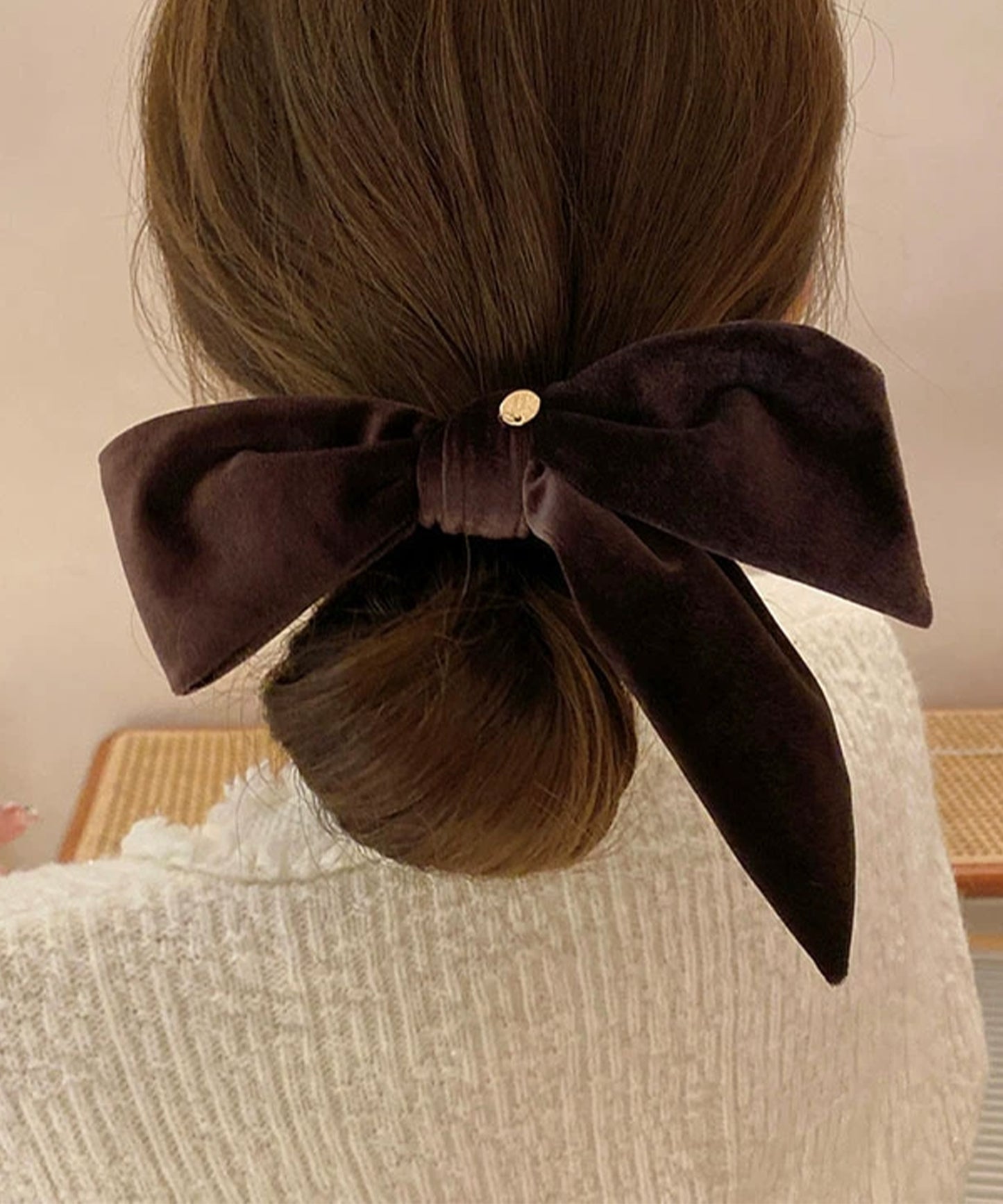ベロア調 ビッグ リボン シュシュ ヘアゴム
