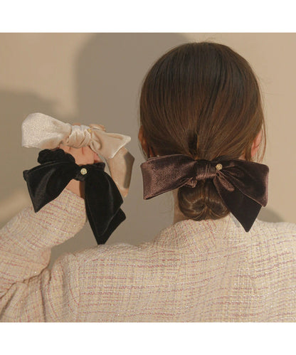 ベロア調 ビッグ リボン シュシュ ヘアゴム