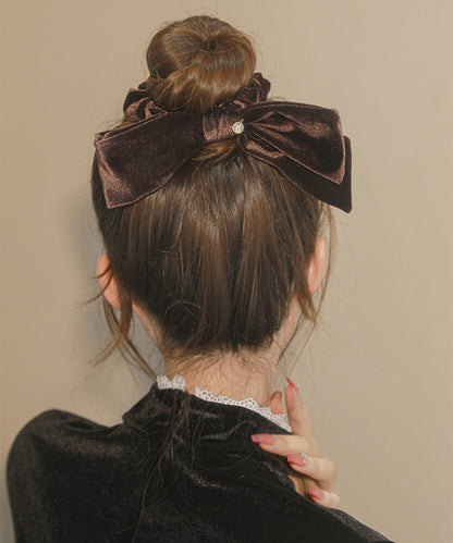 ベロア調 ビッグ リボン シュシュ ヘアゴム