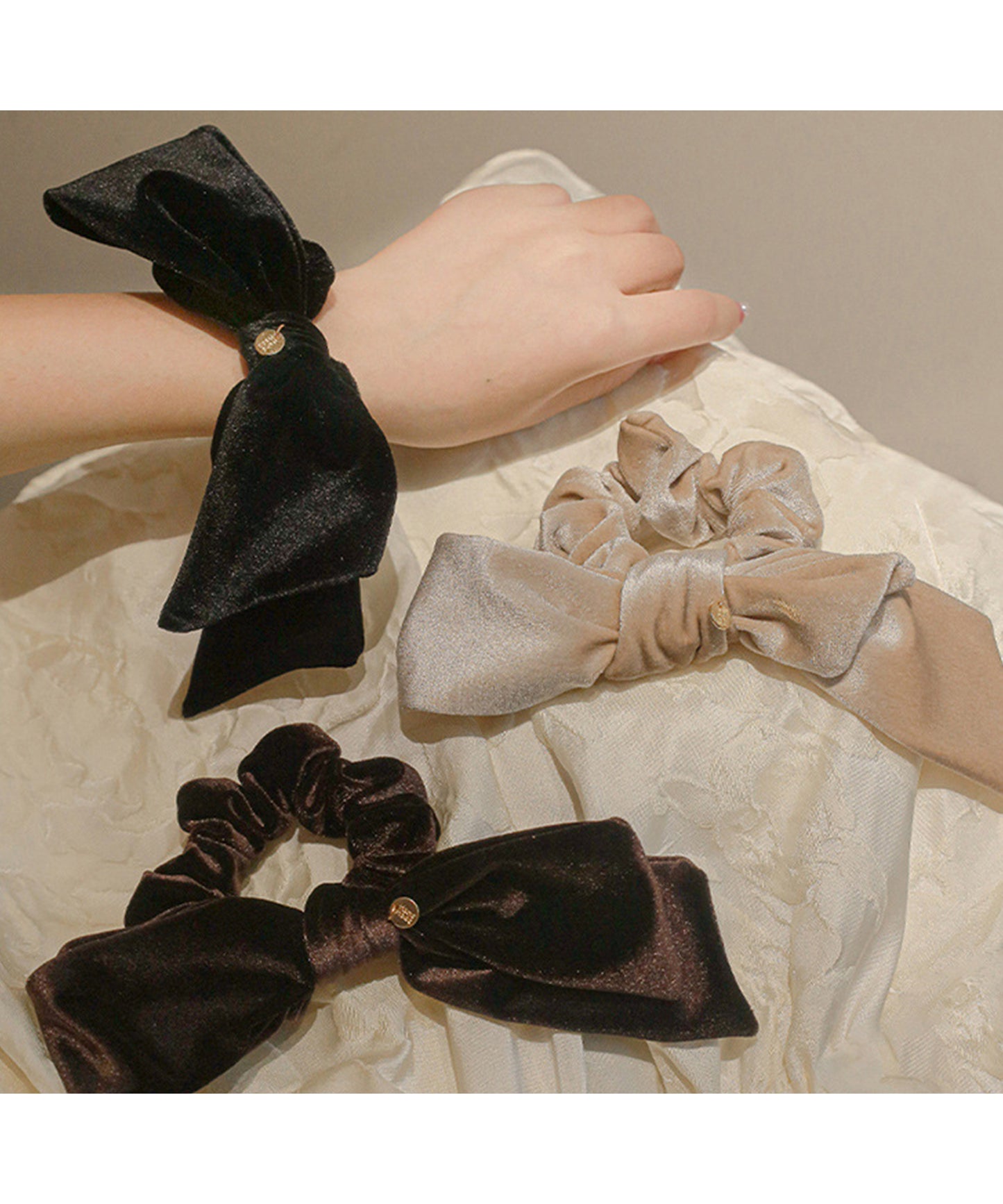 ベロア調 ビッグ リボン シュシュ ヘアゴム